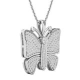 0.90 Carat (ctw) Round White Diamond Ladies Butterfly Pendant Sterling Silver