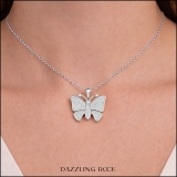 0.90 Carat (ctw) Round White Diamond Ladies Butterfly Pendant Sterling Silver