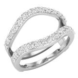 1.70 Carat (ctw) Round Cubic Zirconia Ladies Wedding Enhancer Guard Double Ring, Sterling Silver