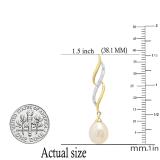 Oval Pearl & Round White Diamond Ladies Swirl Dangling Drop Earrings 10K Yellow Gold