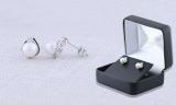 6 mm Round Freshwater Pearl Ladies Stud Earrings with Diamond Accents 925 Sterling Silver