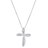 0.05 Carat (ctw) Round White Diamond Ladies Looped Cross Pendant Sterling Silver
