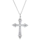 0.25 Carat (ctw) Round & Baguette White Diamond Ladies Cross Pendant 1/4 CT Sterling Silver