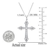 0.25 Carat (ctw) Round & Baguette White Diamond Ladies Cross Pendant 1/4 CT Sterling Silver