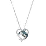 0.18 Carat (ctw) Round White Blue & Black Diamond Ladies Dolphin Heart Pendant Sterling Silver