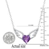 7 mm Heart Amethyst & Round White Diamond Ladies Love Angel Wing Pendant Sterling Silver