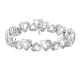 0.20 Carat (ctw) Round White Diamond Ladies Heart Tennis Bracelet 1/5 CT Sterling Silver
