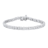 0.25 Carat (ctw) Round & Baguette Diamond Ladies Cluster Tennis Bracelet 1/4 CT Sterling Silver