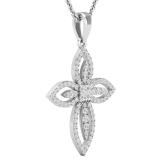 0.45 Carat (ctw) Round White Diamond Ladies Vintage Style Cross Pendant 1/2 CT Sterling Silver