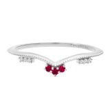 Round Ruby & White Diamond Ladies Chevron Vintage Style Anniversary Wedding Band, Sterling Silver