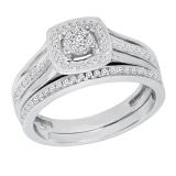 0.35 Carat (ctw) Round White Diamond Ladies Split Shank Engagement Ring Set 1/3 CT Sterling Silver