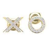 0.10 Carat (ctw) Round White Diamond Ladies XO Stud Earrings 1/10 CT 10K Yellow Gold