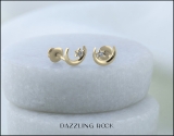 0.02 Carat (ctw) Round White Diamond Ladies Crescent Moon and Star Stud Earrings 10K Yellow Gold
