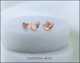 0.02 Carat (ctw) Round White Diamond Ladies Crescent Moon and Star Stud Earrings 14K Rose Gold