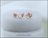0.02 Carat (ctw) Round White Diamond Ladies Crescent Moon and Star Stud Earrings 18K Rose Gold
