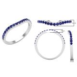 Round Blue Sapphire Ladies Anniversary Contour Wedding Band, Sterling Silver