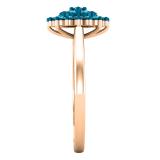 0.45 Carat (ctw) Round Blue Diamond Ladies Flower Cluster Right Hand Ring 1/2 CT 10K Rose Gold