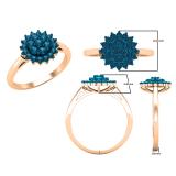 0.45 Carat (ctw) Round Blue Diamond Ladies Flower Cluster Right Hand Ring 1/2 CT 10K Rose Gold