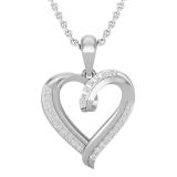 0.10 Carat (ctw) Round White Diamond Ladies Heart Pendant 1/10 CT 10K White Gold