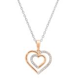 0.10 Carat (ctw) Round White Diamond Ladies Double Heart Pendant 1/10 CT 14K Rose Gold
