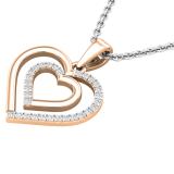 0.10 Carat (ctw) Round White Diamond Ladies Double Heart Pendant 1/10 CT 14K Rose Gold
