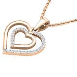 0.10 Carat (ctw) Round White Diamond Ladies Double Heart Pendant 1/10 CT 14K Rose Gold