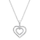 0.10 Carat (ctw) Round White Diamond Ladies Double Heart Pendant 1/10 CT 14K White Gold