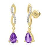 6X4 MM Each Pear Amethyst & Round Diamond Ladies Infinity Dangling Drop Earrings 10K Yellow Gold