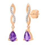 6X4 MM Each Pear Amethyst & Round Diamond Ladies Infinity Dangling Drop Earrings 14K Rose Gold