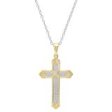 0.14 Carat (ctw) Round White Diamond Mens Fashion Cross Pendant 14K Yellow Gold