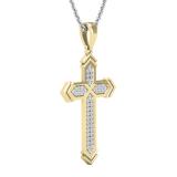0.14 Carat (ctw) Round White Diamond Mens Fashion Cross Pendant 14K Yellow Gold