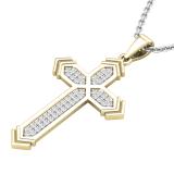 0.14 Carat (ctw) Round White Diamond Mens Fashion Cross Pendant 14K Yellow Gold