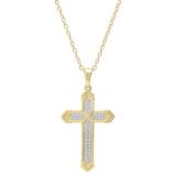 0.14 Carat (ctw) Round White Diamond Mens Fashion Cross Pendant 10K Yellow Gold