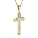 0.14 Carat (ctw) Round White Diamond Mens Fashion Cross Pendant 10K Yellow Gold