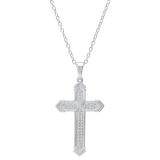 0.14 Carat (ctw) Round White Diamond Mens Fashion Cross Pendant 14K White Gold