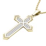 0.14 Carat (ctw) Round White Diamond Mens Fashion Cross Pendant 14K Yellow Gold