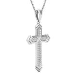 0.14 Carat (ctw) Round White Diamond Mens Fashion Cross Pendant Sterling Silver