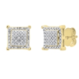 0.15 Carat (ctw) Round White Diamond Ladies Square Shape Stud Earrings 18K Yellow Gold