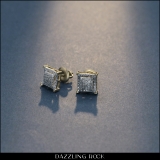 0.15 Carat (ctw) Round White Diamond Ladies Square Shape Stud Earrings 18K Yellow Gold