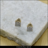 0.15 Carat (ctw) Round White Diamond Ladies Square Shape Stud Earrings 18K Yellow Gold