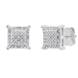 0.15 Carat (ctw) Round White Diamond Ladies Square Shape Stud Earrings Sterling Silver