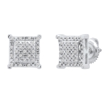 0.15 Carat (ctw) Round White Diamond Ladies Square Shape Stud Earrings Sterling Silver