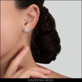 0.15 Carat (ctw) Round White Diamond Ladies Square Shape Stud Earrings Sterling Silver