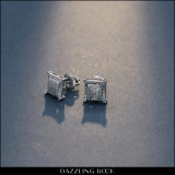 0.15 Carat (ctw) Round White Diamond Ladies Square Shape Stud Earrings Sterling Silver