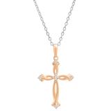 0.12 Carat (ctw) Round White Diamond Ladies Twist Cross Pendant 18K Rose Gold