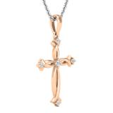 0.12 Carat (ctw) Round White Diamond Ladies Twist Cross Pendant 18K Rose Gold