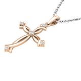 0.12 Carat (ctw) Round White Diamond Ladies Twist Cross Pendant 18K Rose Gold