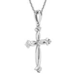 0.12 Carat (ctw) Round White Diamond Ladies Twist Cross Pendant 18K White Gold