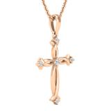 0.12 Carat (ctw) Round White Diamond Ladies Twist Cross Pendant 18K Rose Gold