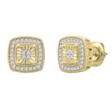 0.20 Carat (ctw) Round Diamond Ladies Cushion Vintage Style Stud Earrings 1/5 CT 10K Yellow Gold